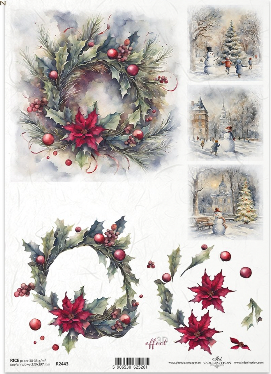 A4 Poinsettia Wreaths Background Itd Collection R2443 – Decoupage Central