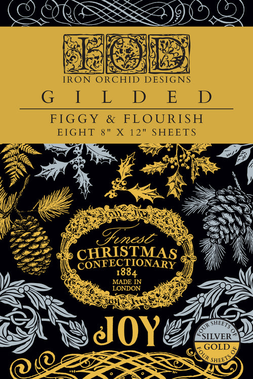 IOD GILDED Gold & Siliver FOIL Transfer Figgy & Flourish, Rub on Transfer 8" x12" Pad