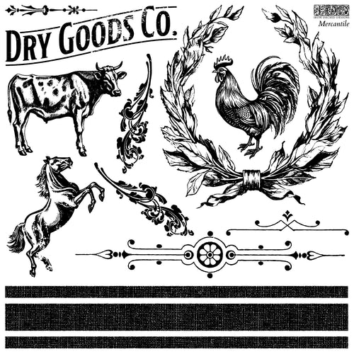 IOD MERCANTILE Stamp Collection 12"x 12". 2 sheets of stamps! Grainsack stripe!