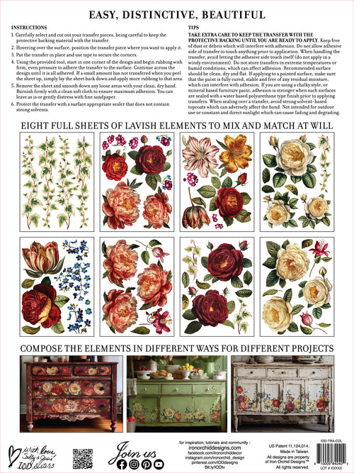COLLAGE DE FLEURS , Rub on Transfer 12" x16" Pad, 8 pages