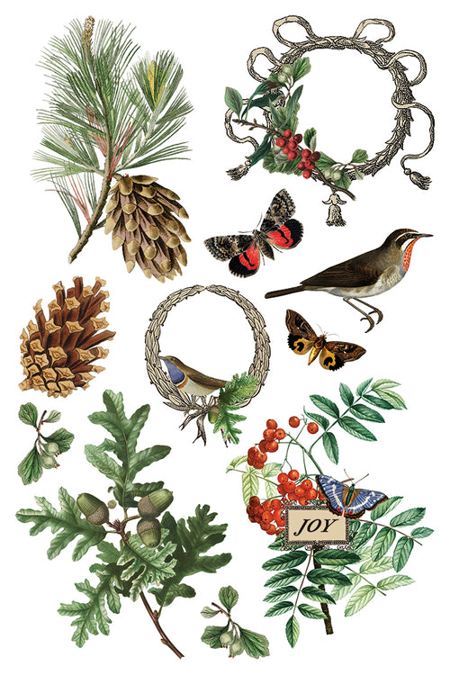 IOD Winter Botanist Rub on Christmas Transfer , Rub on Transfer 12" x 8" Pad.