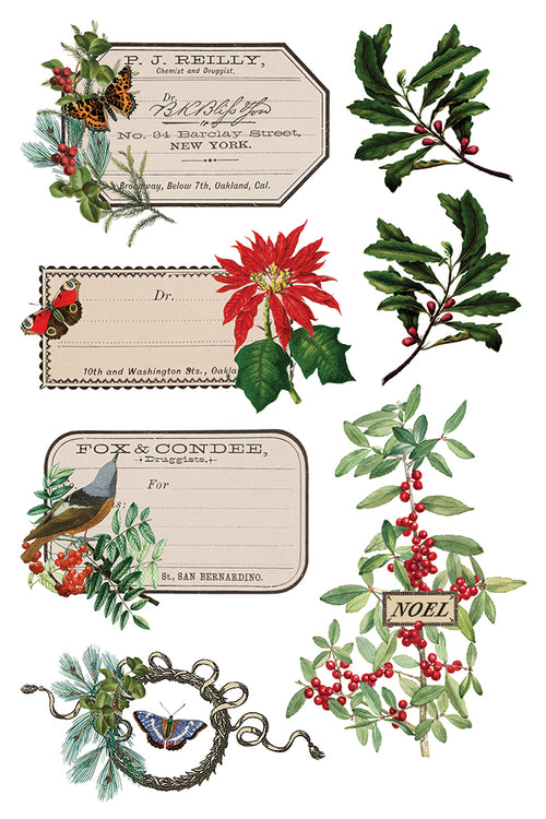 IOD Winter Botanist Rub on Christmas Transfer , Rub on Transfer 12" x 8" Pad.