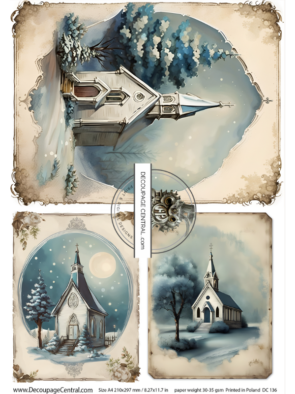 A4 Winter Church  Rice Paper DC136