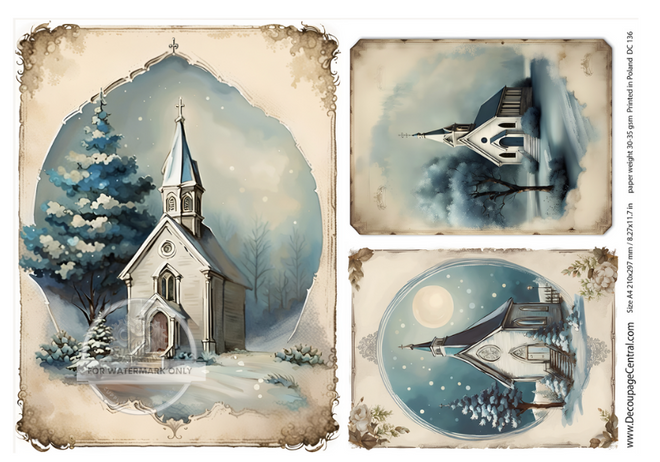 A4 Winter Church  Rice Paper DC136