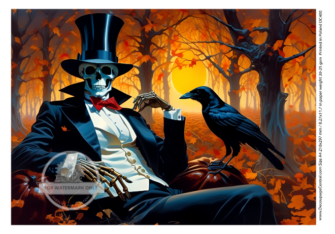 A4 Skeleton on the Town  Decoupage Rice Paper DC400