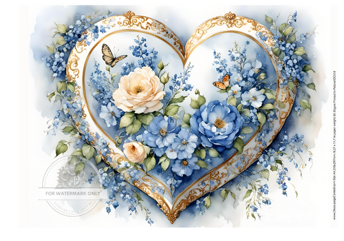 A4 Blue Heart Rice Paper DC518