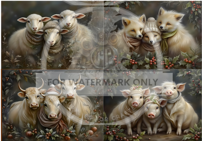 A4 Winter Farm Friends Rice Paper DC855