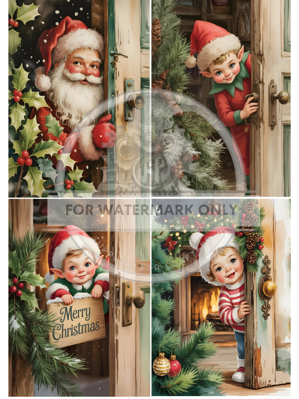 A4 Peeking Elves and Santa Quad Paper DC875