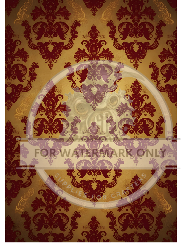 A4 Vintage Red Patina Damask Paper DC880