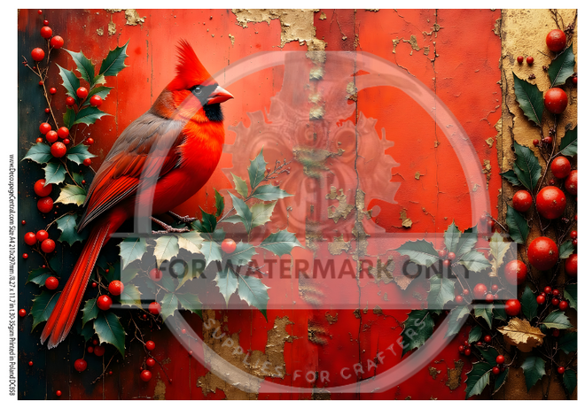 A4 Rustic Cardinal on Red Rice Paper DC858