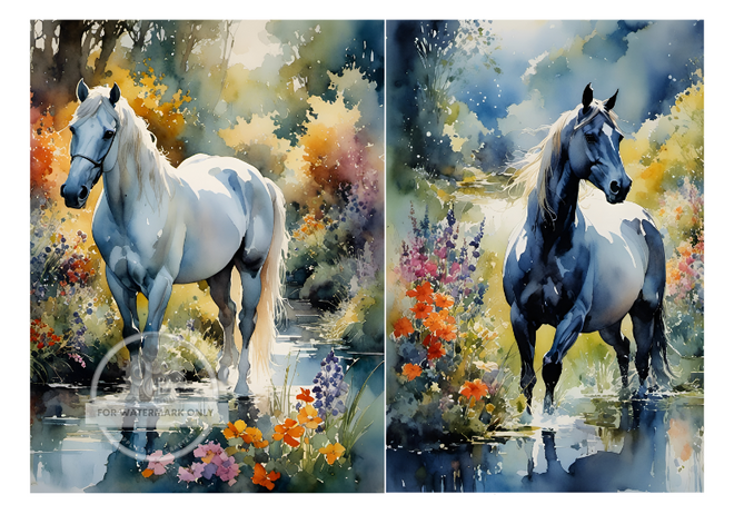 DIGITAL IMAGE:Two Horses Instant Download