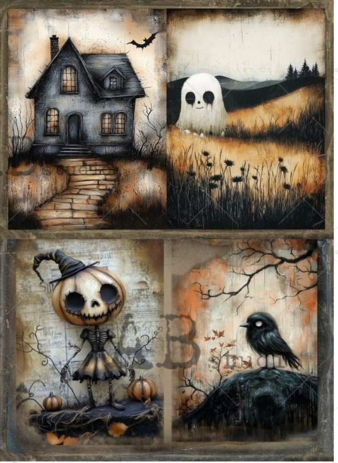 A4 Haunted Whimsy Quartet Rice Paper AB Studios Milky 854