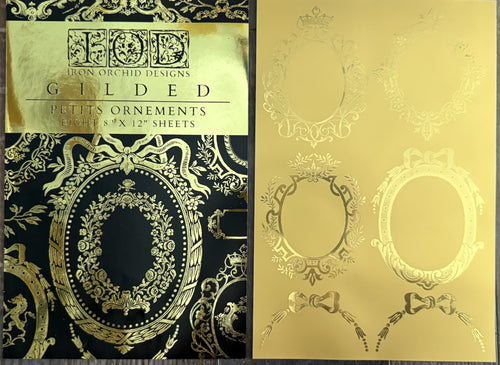 IOD GILDED GOLD FOIL Transfer Petits Ornements, Rub on Transfer 8" x12" Pad
