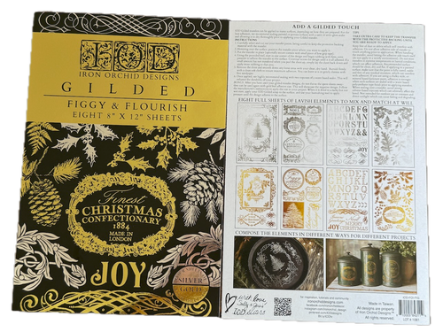 IOD GILDED Gold & Siliver FOIL Transfer Figgy & Flourish, Rub on Transfer 8" x12" Pad