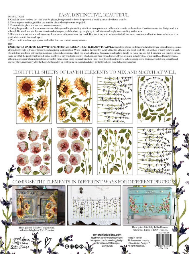 IOD Painterly Florals, Rub on Transfer 12" x16" Pad
