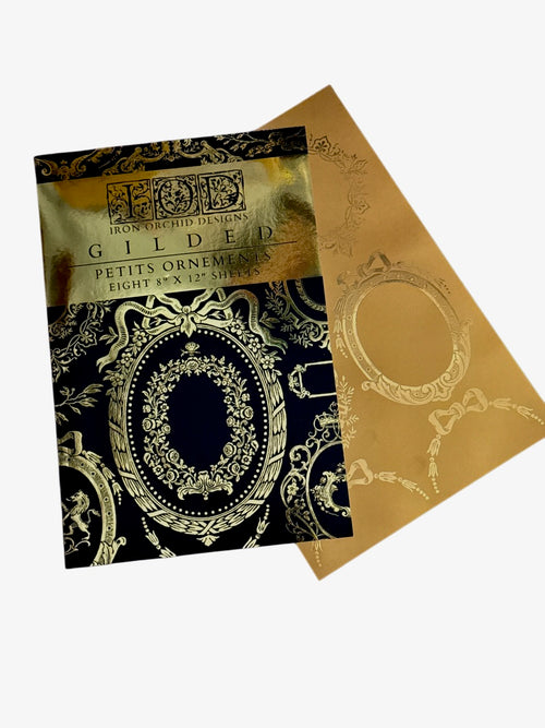 IOD GILDED GOLD FOIL Transfer Petits Ornements, Rub on Transfer 8" x12" Pad