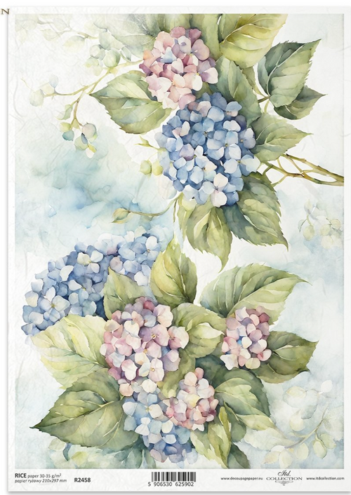 A4 Hydrangea Duo ITD Collection Decoupage Paper R2458