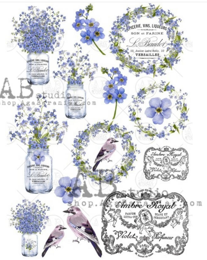 A4 Forget Me Nots Rice Paper, AB Studios 0352