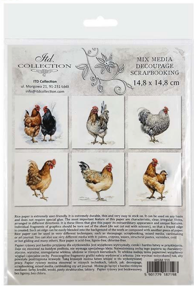 Roosters,  ITD Mini Decoupage Set: 5.8 inch/6 pages