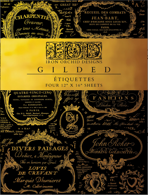 IOD GILDED GOLD FOIL Transfer Etiquettes, Rub on Transfer 12" x16" Pad