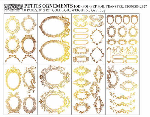 IOD GILDED GOLD FOIL Transfer Petits Ornements, Rub on Transfer 8" x12" Pad