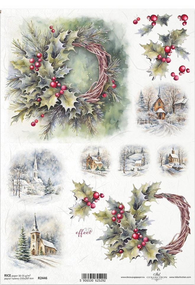 A4 Little Scenes of Christmas Multi  Decoupage Paper R2446