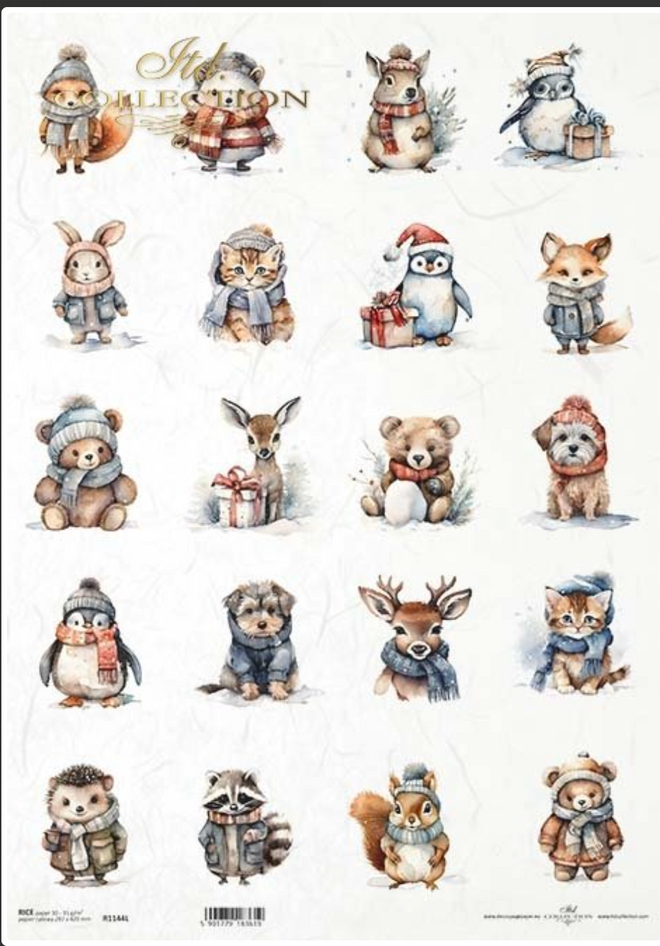 A3 ITD Little Winter Friends Multi Decoupage Paper R1144L