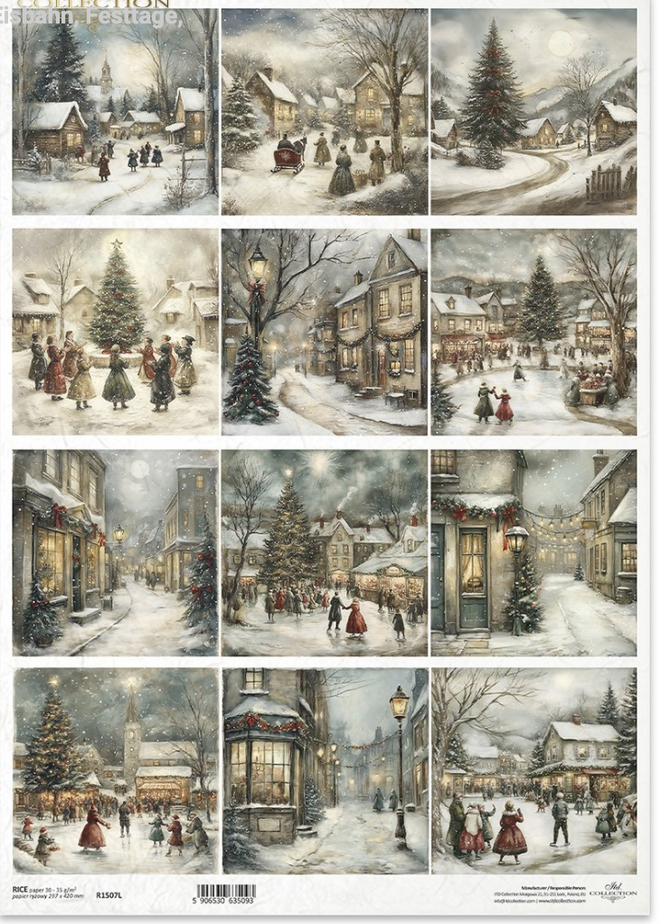 A3 ITD Large Yule Tide Village Decoupage Paper R1507L
