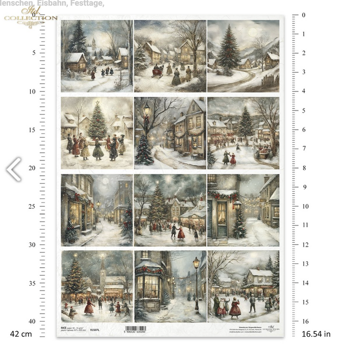 A3 ITD Large Yule Tide Village Decoupage Paper R1507L