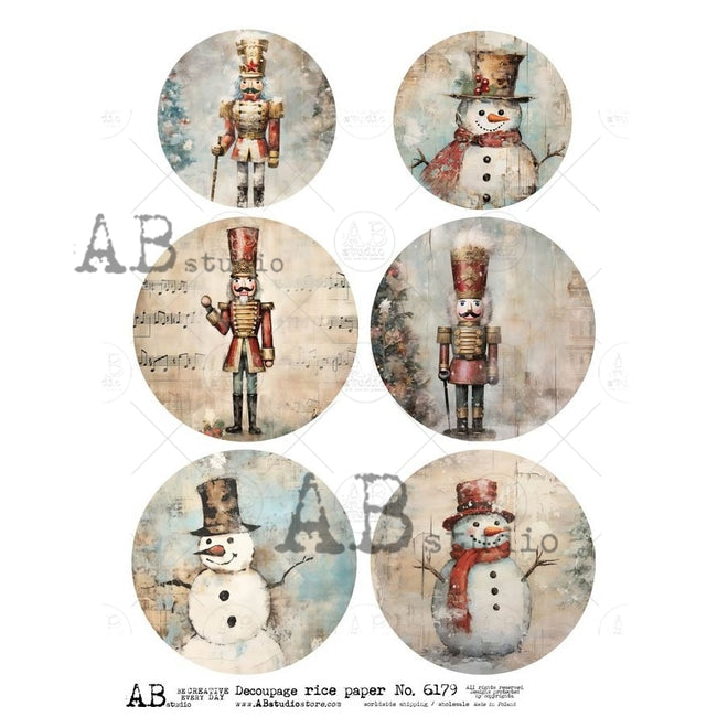 A4 Nutcracker Men & Snowman Ornament Circles AB Studios 6179
