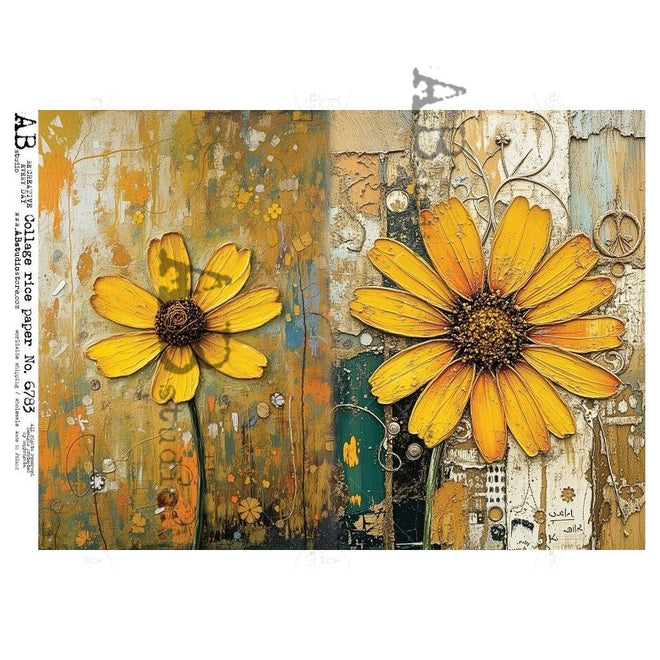 A4  Patina Sunflowers On Beadboard Duo 6783