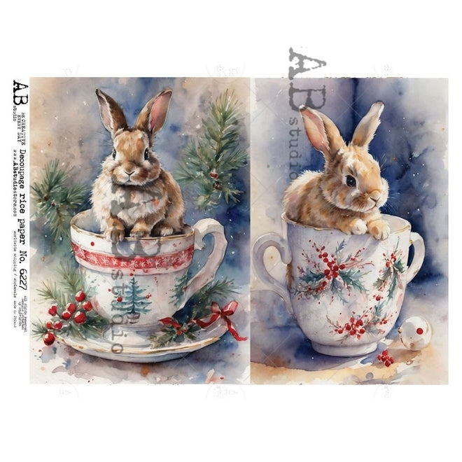 A4 Christmas Bunny in Teacup Duo AB Studios 6227