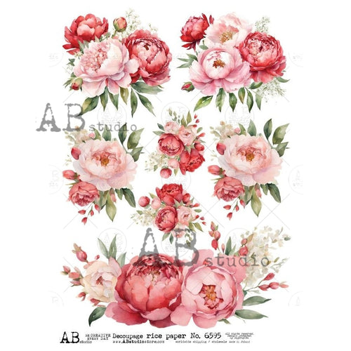 A4 AB Blushing Peonies Paper Rice Paper 6595