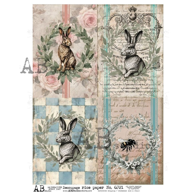 A4 French Country Hares Quad AB Studios 6721