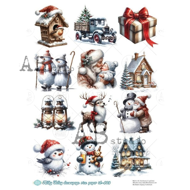 A4 Christmas Charms Rice Paper AB Studios Milky 809