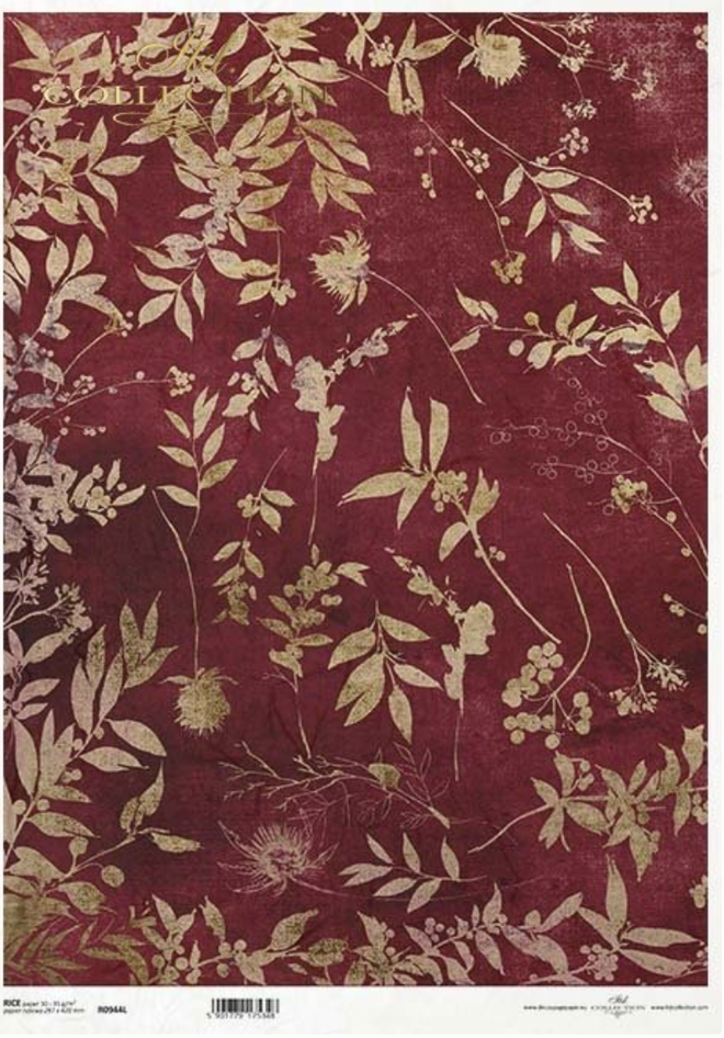 A3 ITD Maroon with Gold Leaf Background Decoupage Paper R0944L