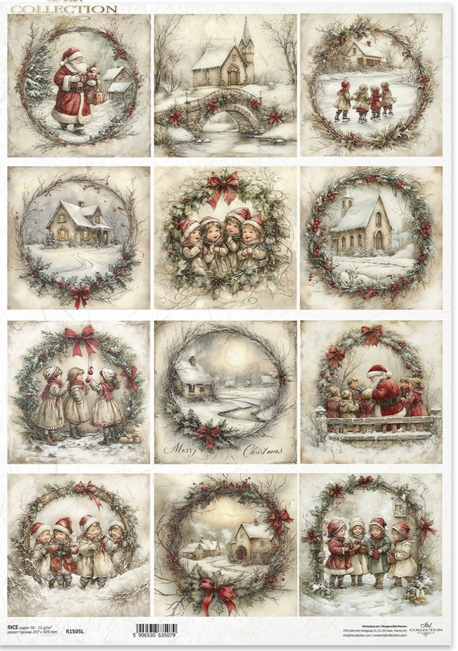A3 ITD Holiday Scenes in Circles Decoupage Paper R1505L