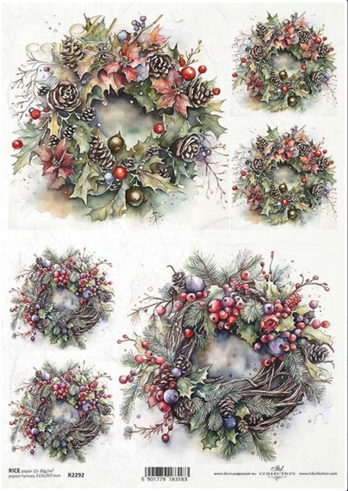 ITD A4 Christmas Wreath Rice Paper 2292