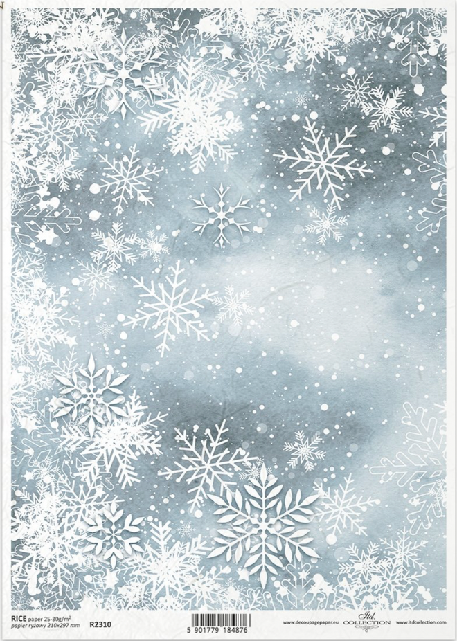 ITD A4 Rice Paper Winter Snowflake Background R2310