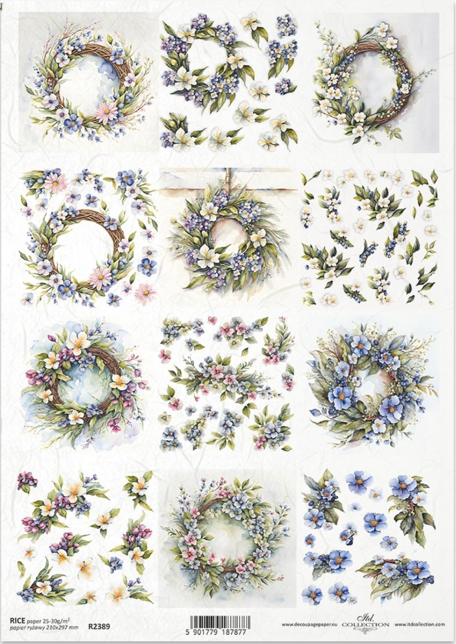 ITD A4 Spring Wreath Multi Rice Paper 2389