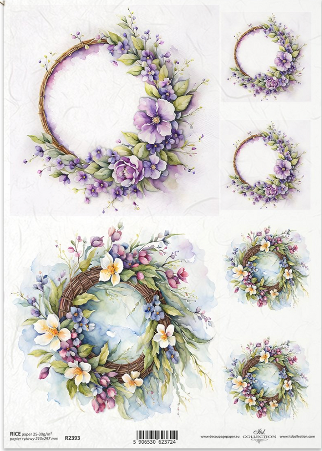 ITD A4 Spring Wreath Purples  Rice Paper 2393