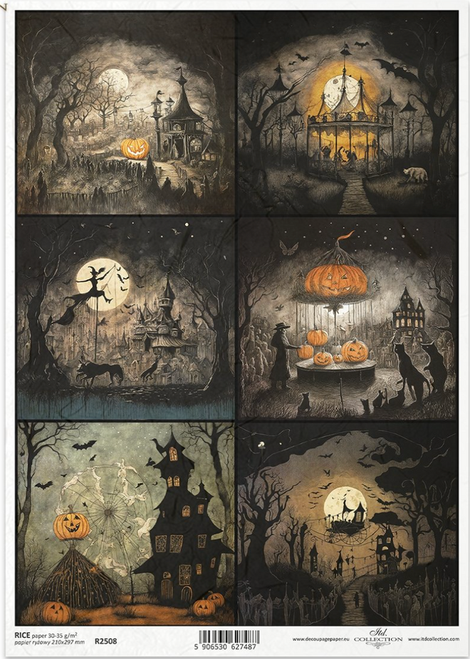 A4 Dark Halloween Multi Decoupage Paper R2508
