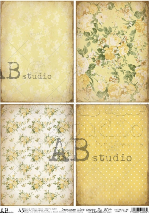 A3 Vintage Yellow Background Quad  Rice Paper, AB Studios 3794