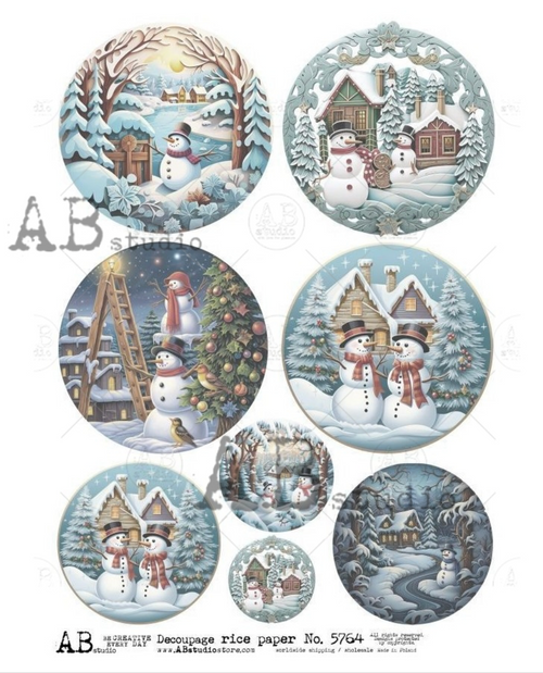 A4 AB Christmas Scene Circles Ornaments Rice Paper 5764