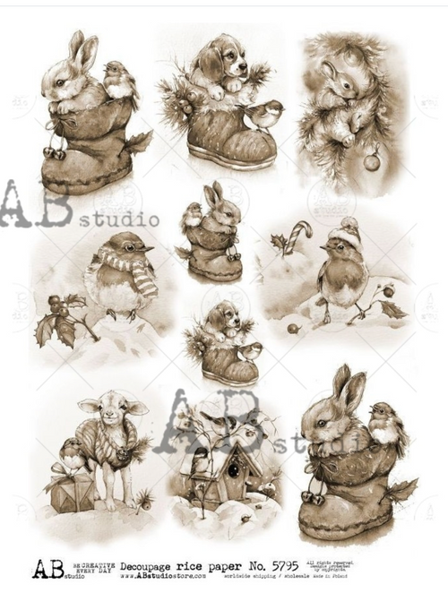 A4 AB LIttle Holiday Images Sepia Rice Paper 5795