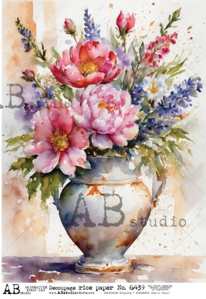 A4 Pink Flowers in Vase AB Studios 6439