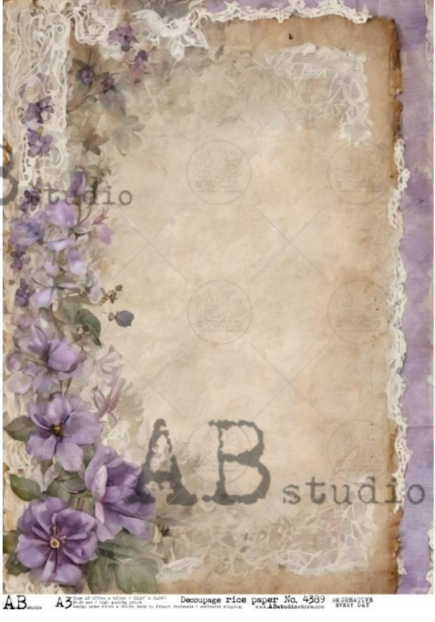 A3 Lace & Flowers Background Rice Paper, AB Studios 4389