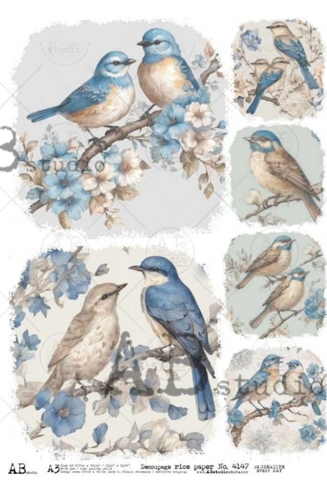 A3 Bluebirds Multi Rice Paper, AB Studios 4147