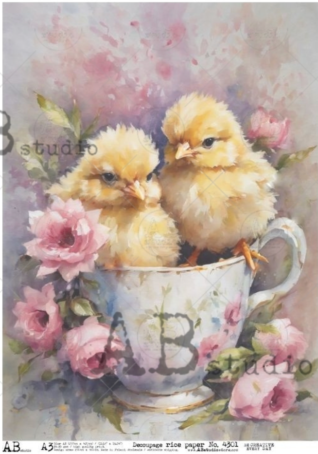 A3 Chicks in a cup Rice Paper, AB Studios 4301