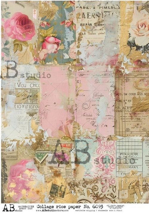 A4 Another Shabby College Rice Paper for Decoupage AB Studios 6093